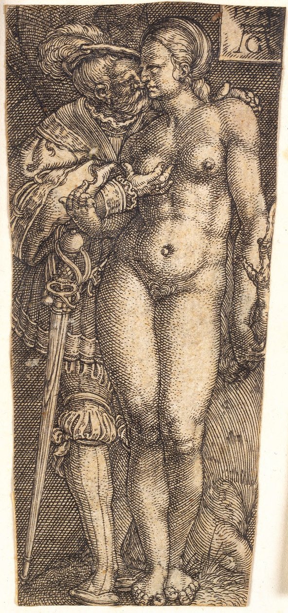 Conception de gaine avec soldat et femme nue - Heinrich Aldegrever