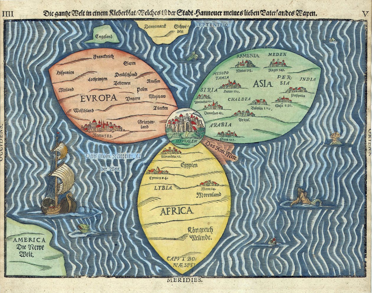 Les trois continents avec Jérusalem au centre du monde - Heinrich Buntig