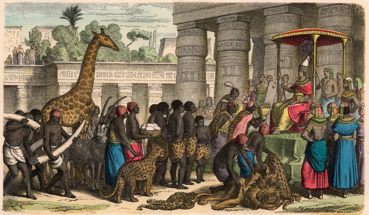 Égypte ancienne : Les Éthiopiens apportent leurs tributs devant le Pharaon - Heinrich Leutemann