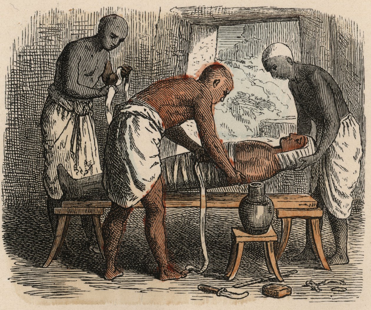 Égypte antique : Enveloppement de la momie, 1866 - Heinrich Leutemann