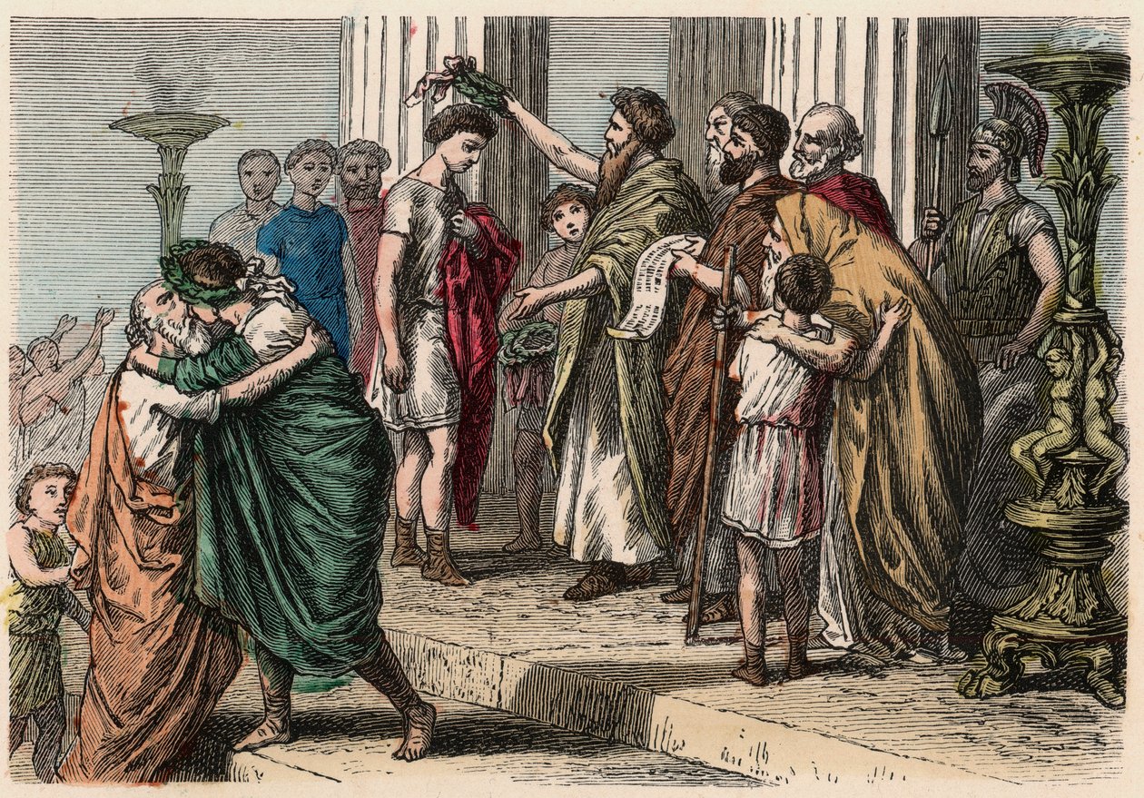 Grèce antique : Couronnement du vainqueur olympique, 1866 - Heinrich Leutemann