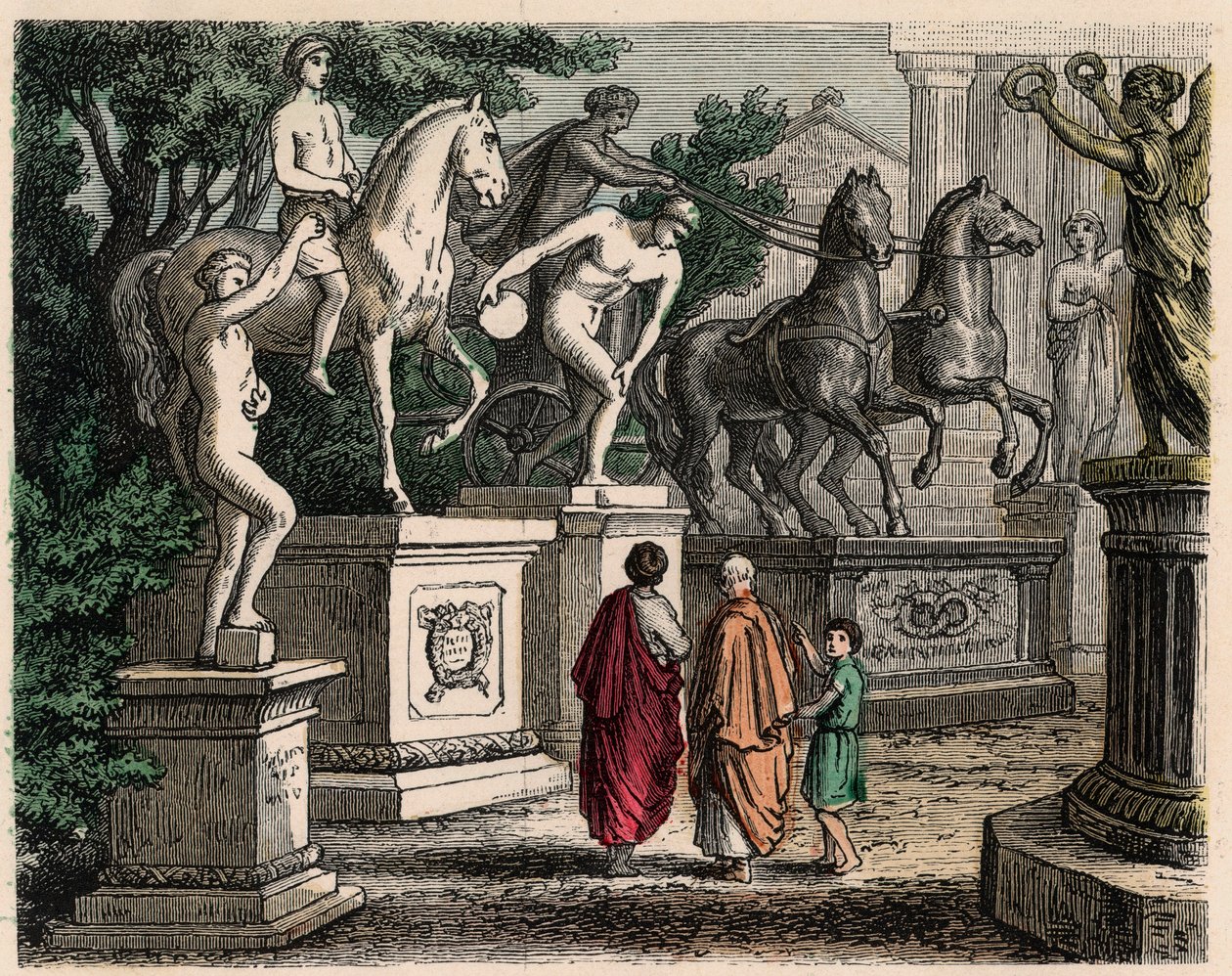 Grèce antique : Statues des champions olympiques érigées à Olympie, 1866 - Heinrich Leutemann