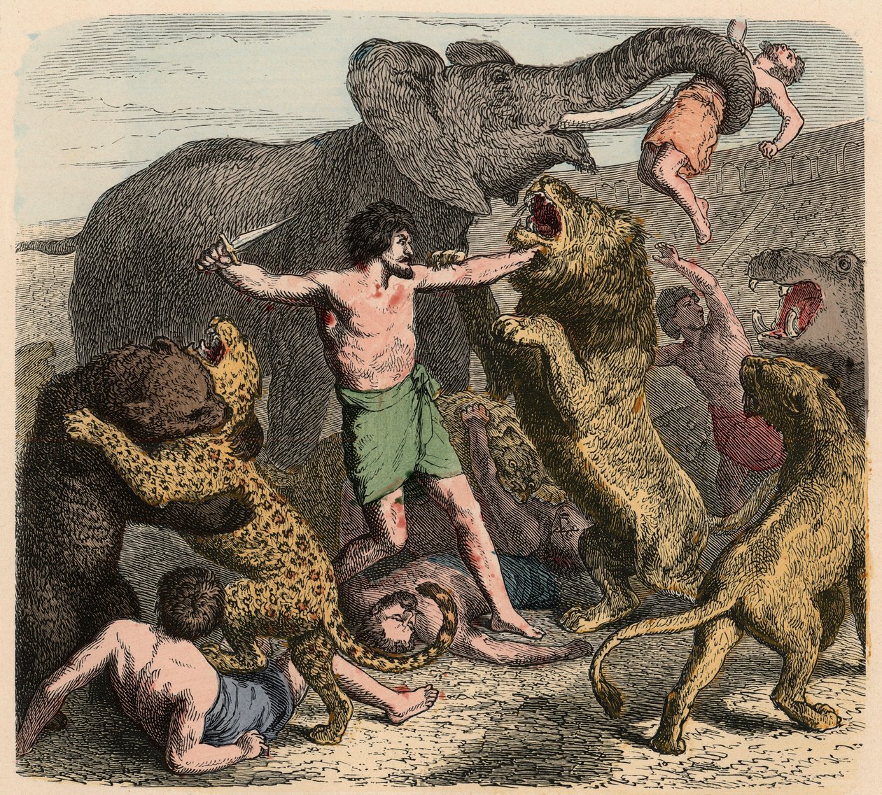 Rome antique : criminels attaqués par des animaux sauvages, 1866 - Heinrich Leutemann