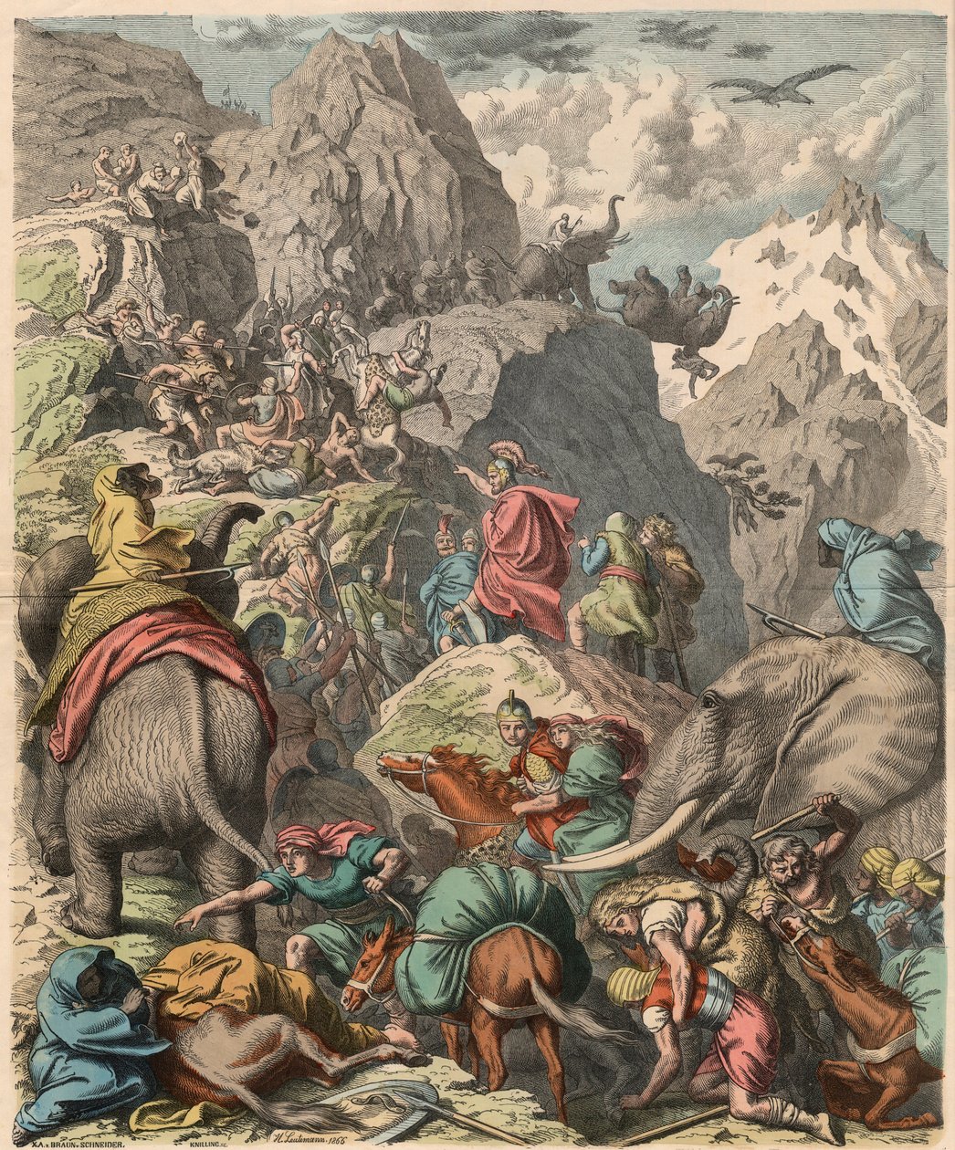 Deuxième guerre punique : Hannibal traversant les Alpes, 1866 - Heinrich Leutemann