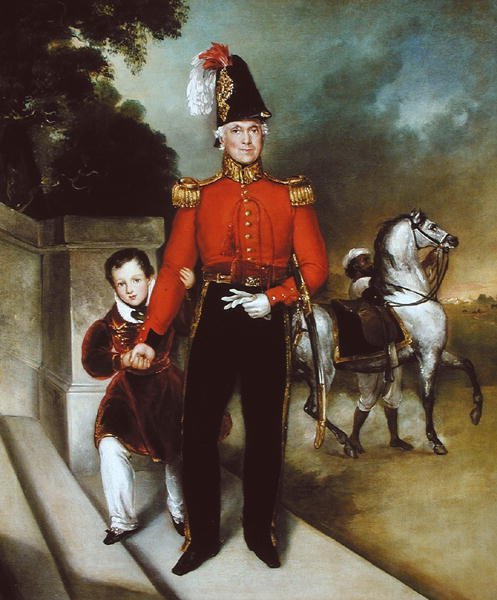 Général Sir James Dennis (1778-1855) avec son fils, un syce menant son cheval 1843 - Heinrich Schaeffer