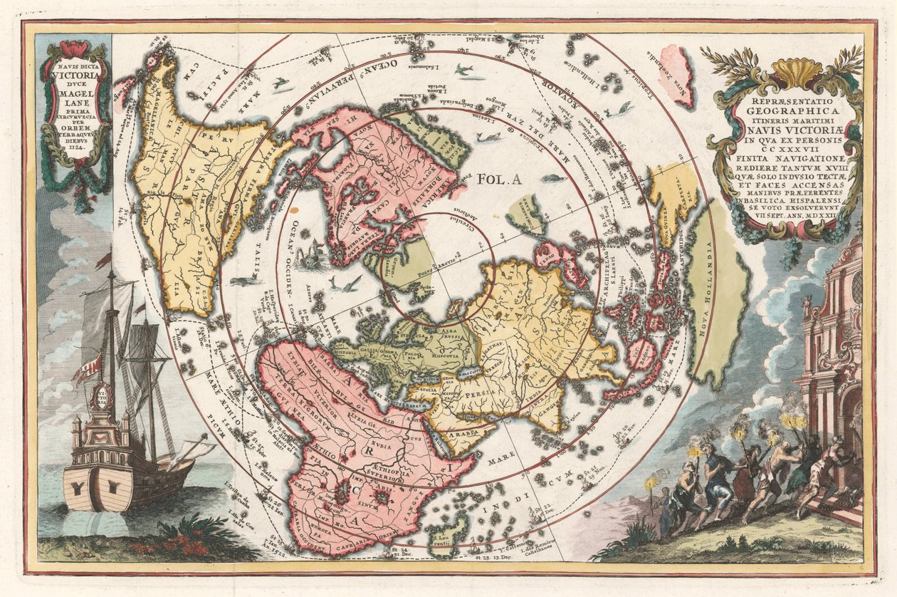 Carte du monde avec la circumnavigation de Magellan De l