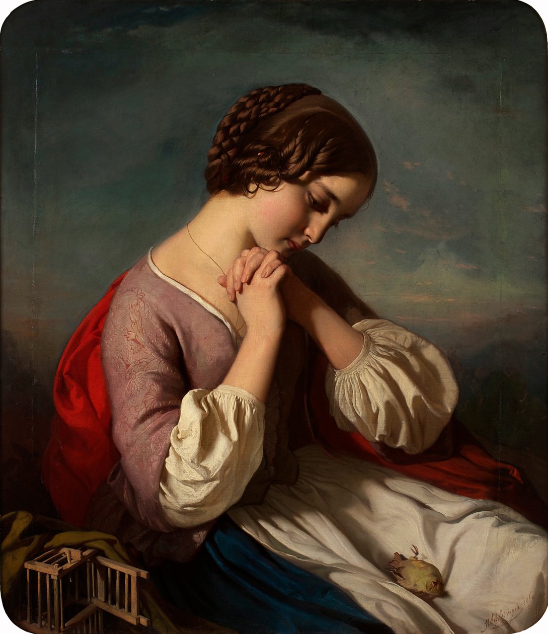 Fille avec oiseau mort - Heinrich Schlesinger