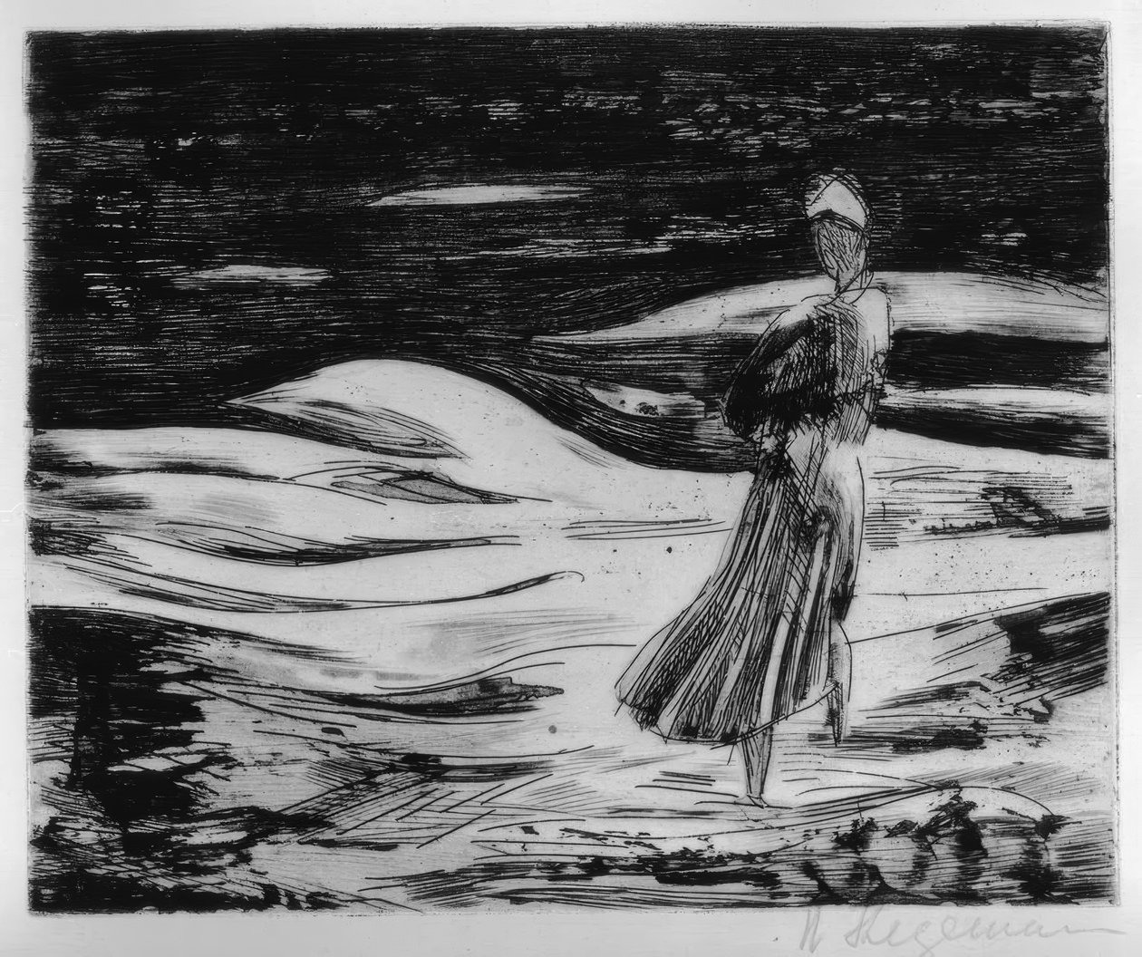 Fille sur la plage en soirée (Sylt) - Heinrich Stegemann