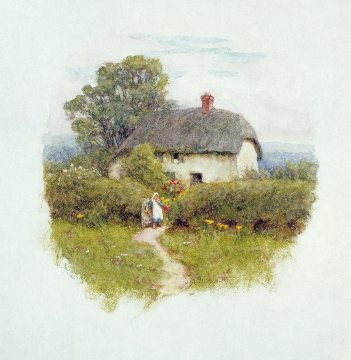 Jeune fille à la porte du cottage - Helen Allingham