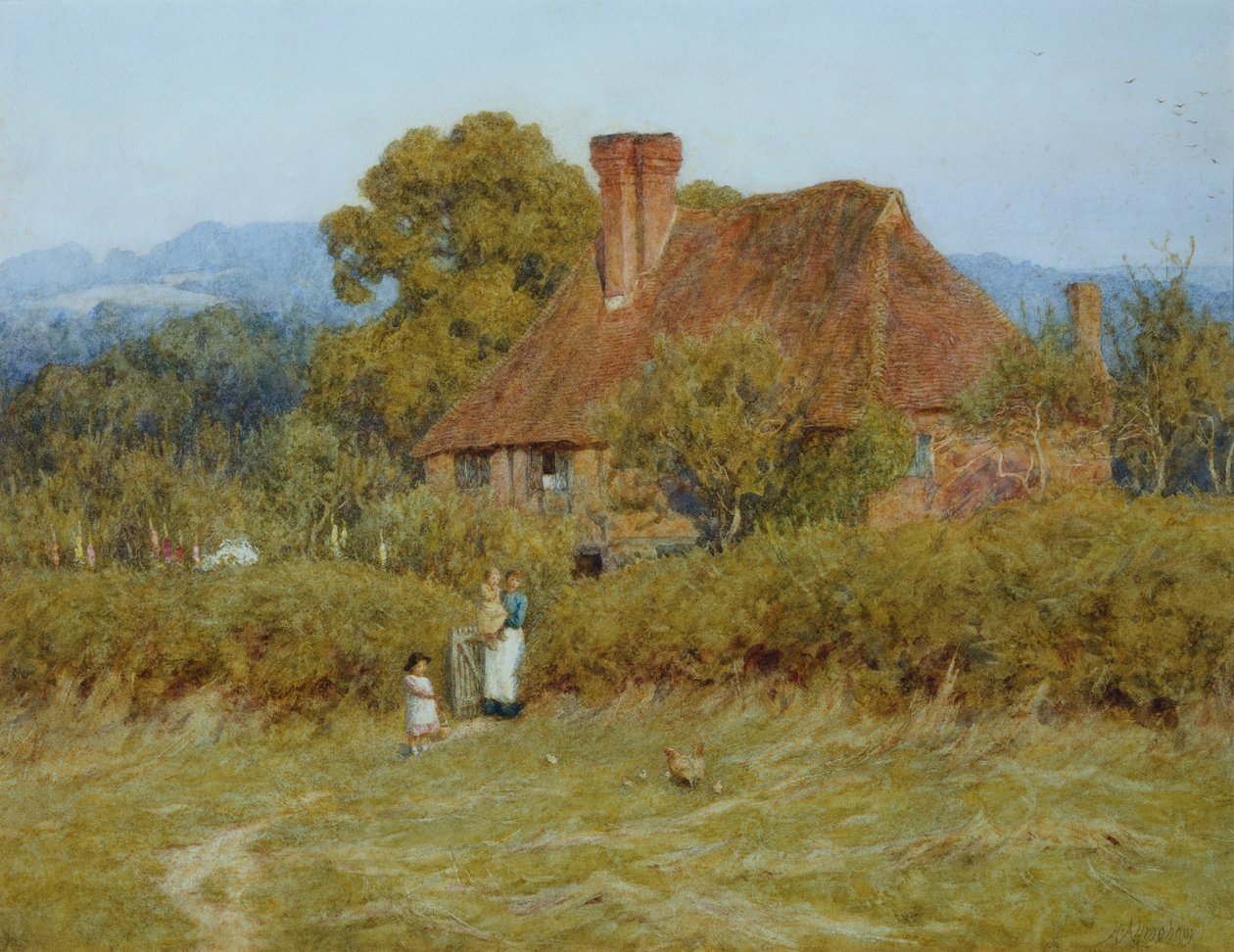 Cottage à Broadham Green, Surrey, dans la lumière du coucher de soleil - Helen Allingham