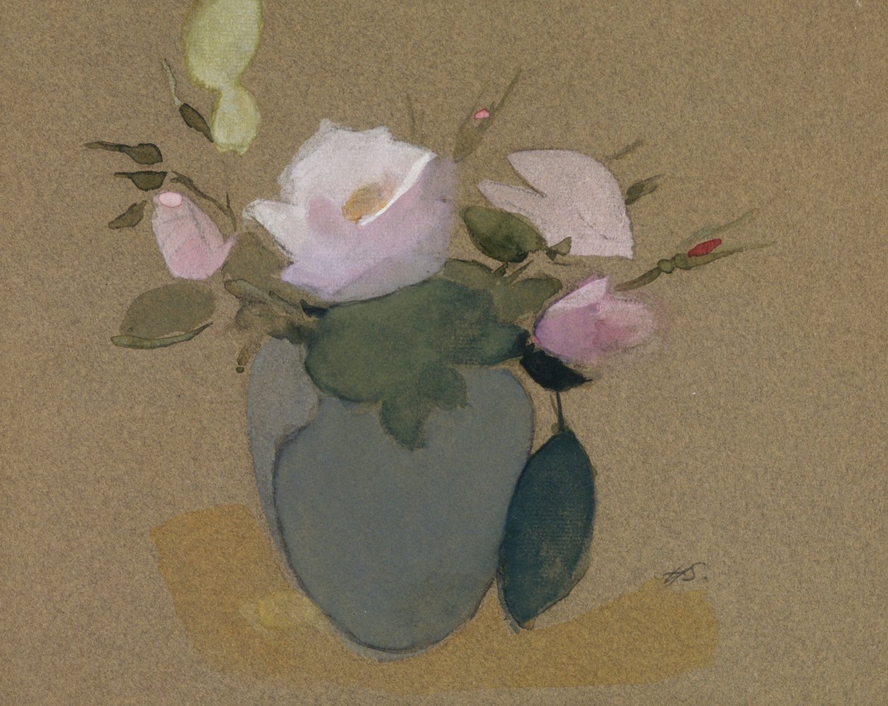 Roses dans un vase bleu-vert - Helene Schjerfbeck