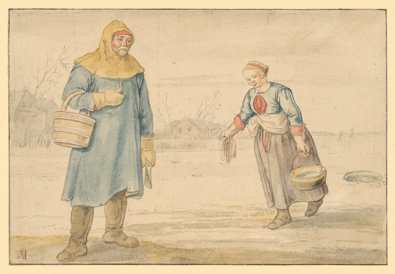 Couple de paysans sur la glace - Hendrick Avercamp