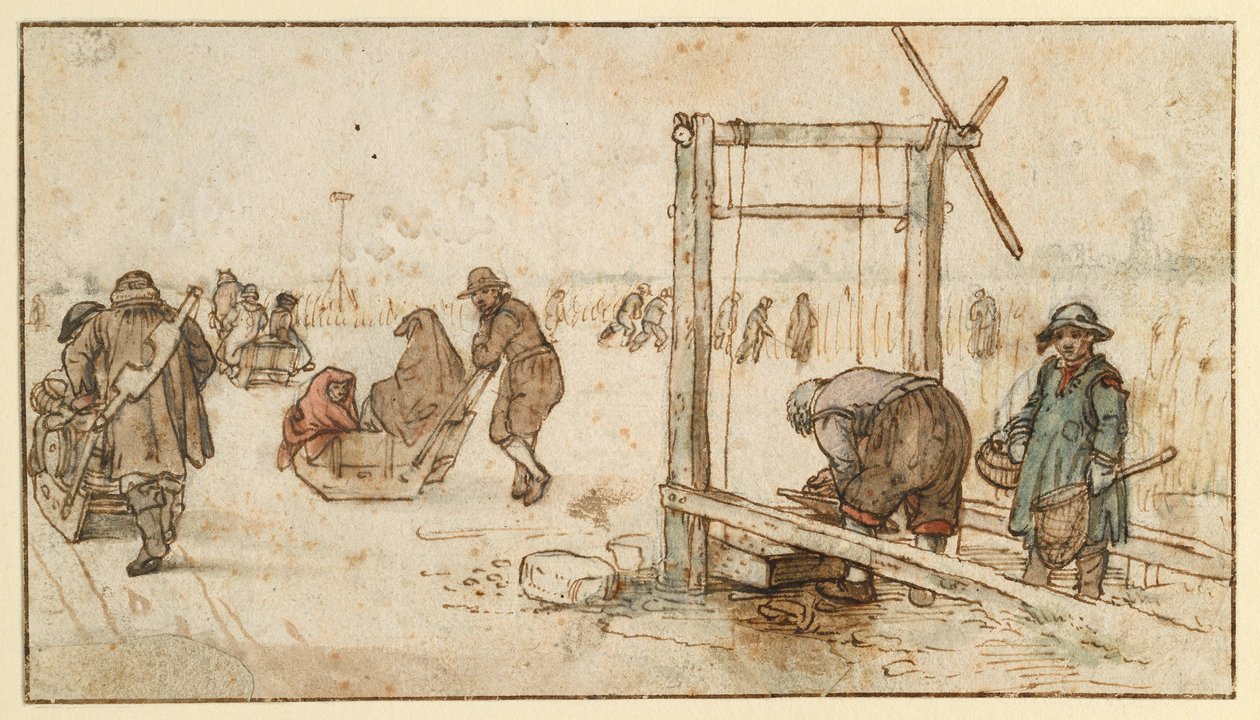 Trois traîneaux sur la glace - Hendrick Avercamp