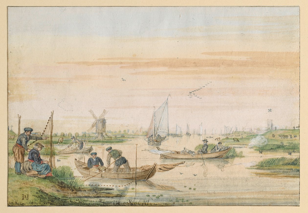 Paysage de canal avec pêcheurs et chasseurs de hiboux - Hendrick Avercamp