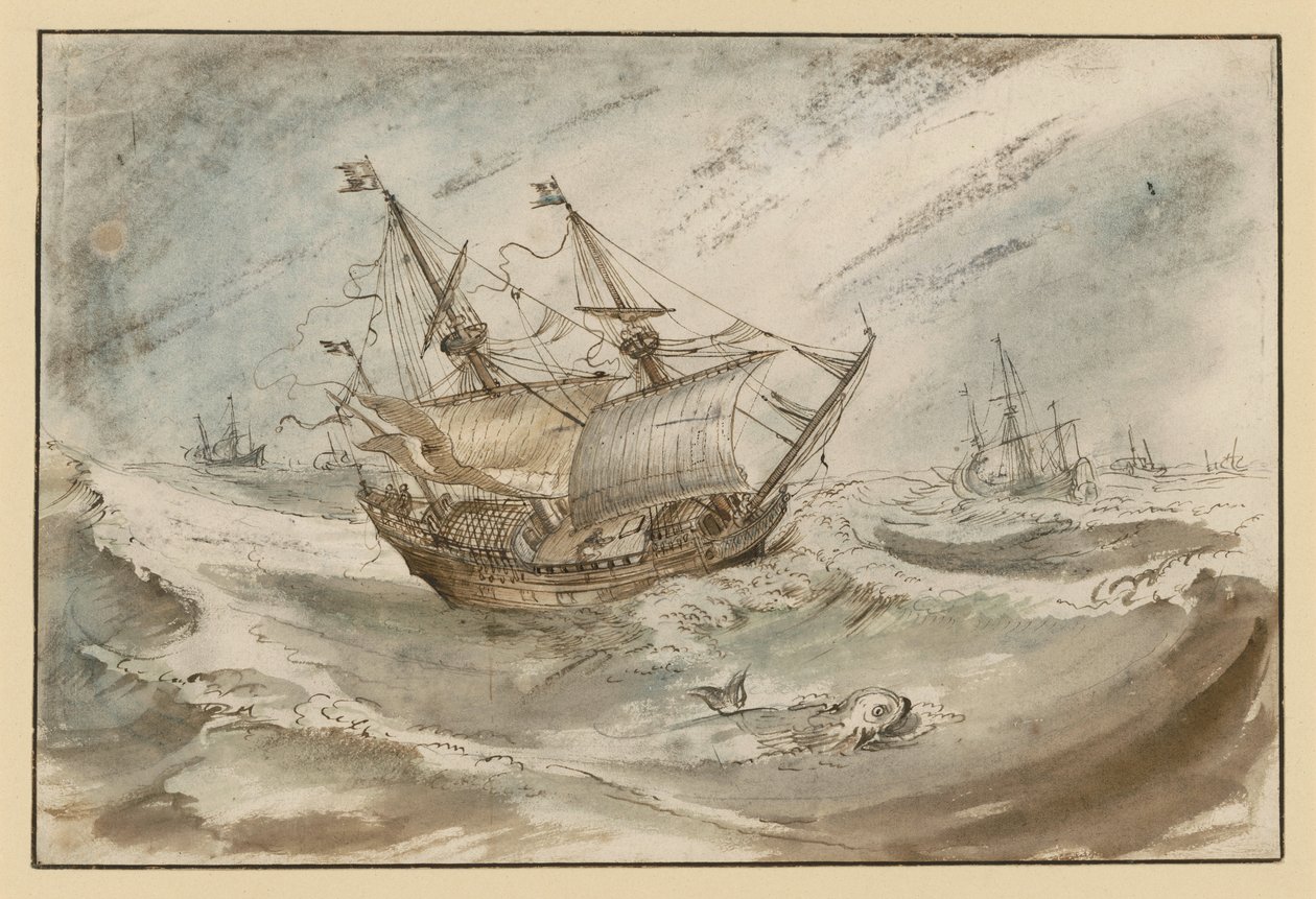 Mer agitée avec grand voilier - Hendrick Avercamp