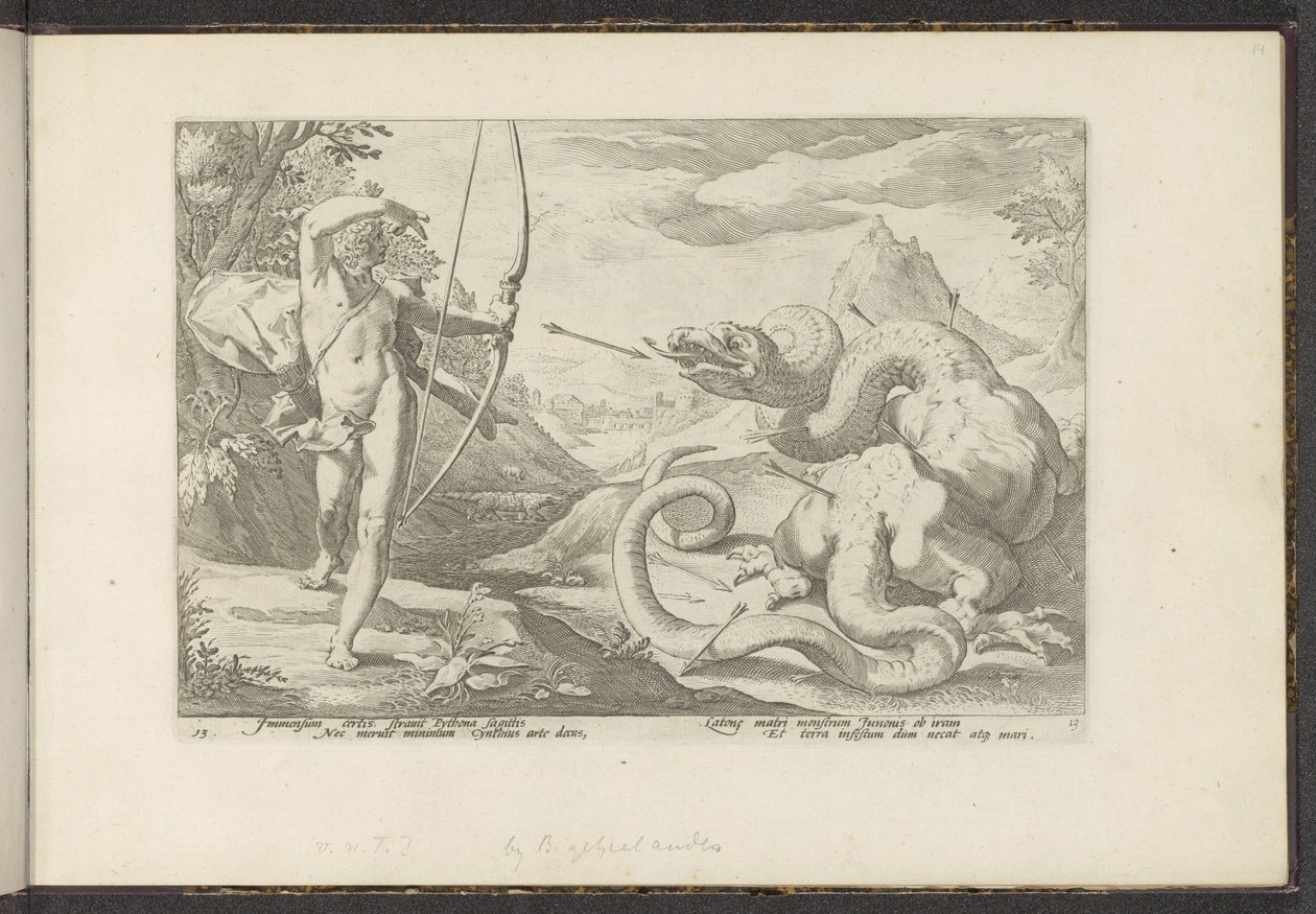 Apollon tue le serpent géant Python - Hendrick Goltzius (workshop of)