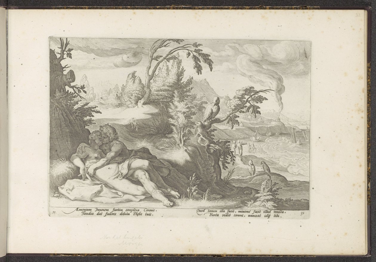 Corvus surprend la fille Coronis - Hendrick Goltzius (workshop of)