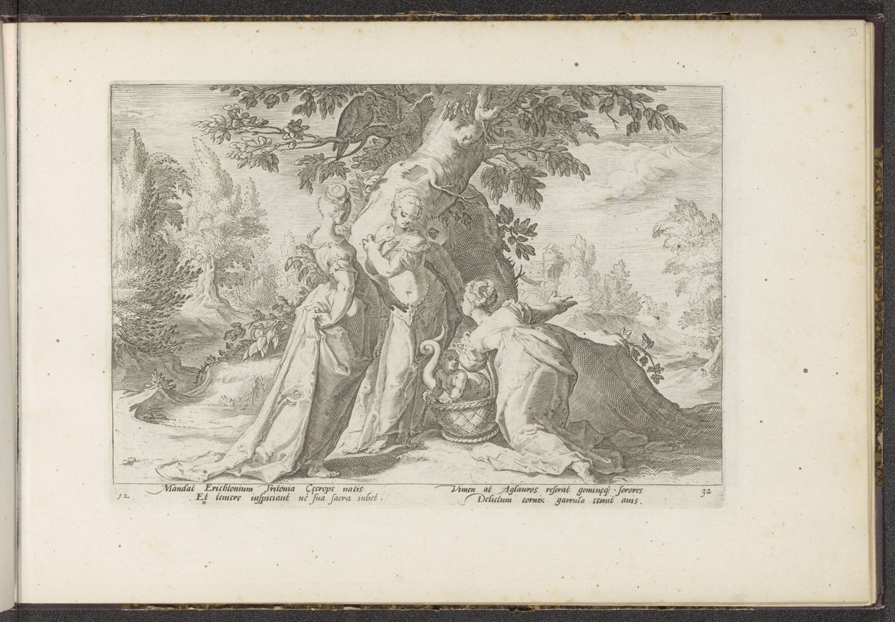 Les filles de Cécrops ouvrent le panier de Minerve - Hendrick Goltzius (workshop of)