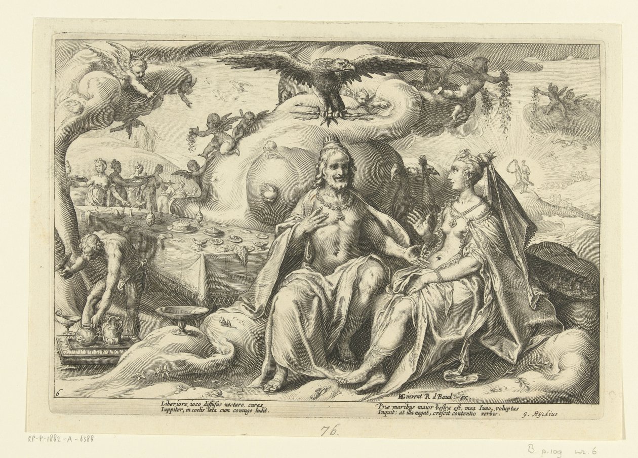 Jupiter et Junon discutent de la question de savoir chez quel sexe le désir amoureux est le plus grand - Hendrick Goltzius (workshop of)