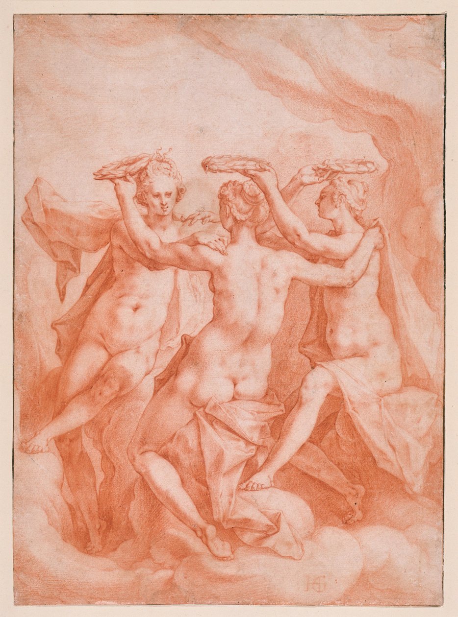 Die drei Grazien auf Wolken schwebend - Hendrick Goltzius