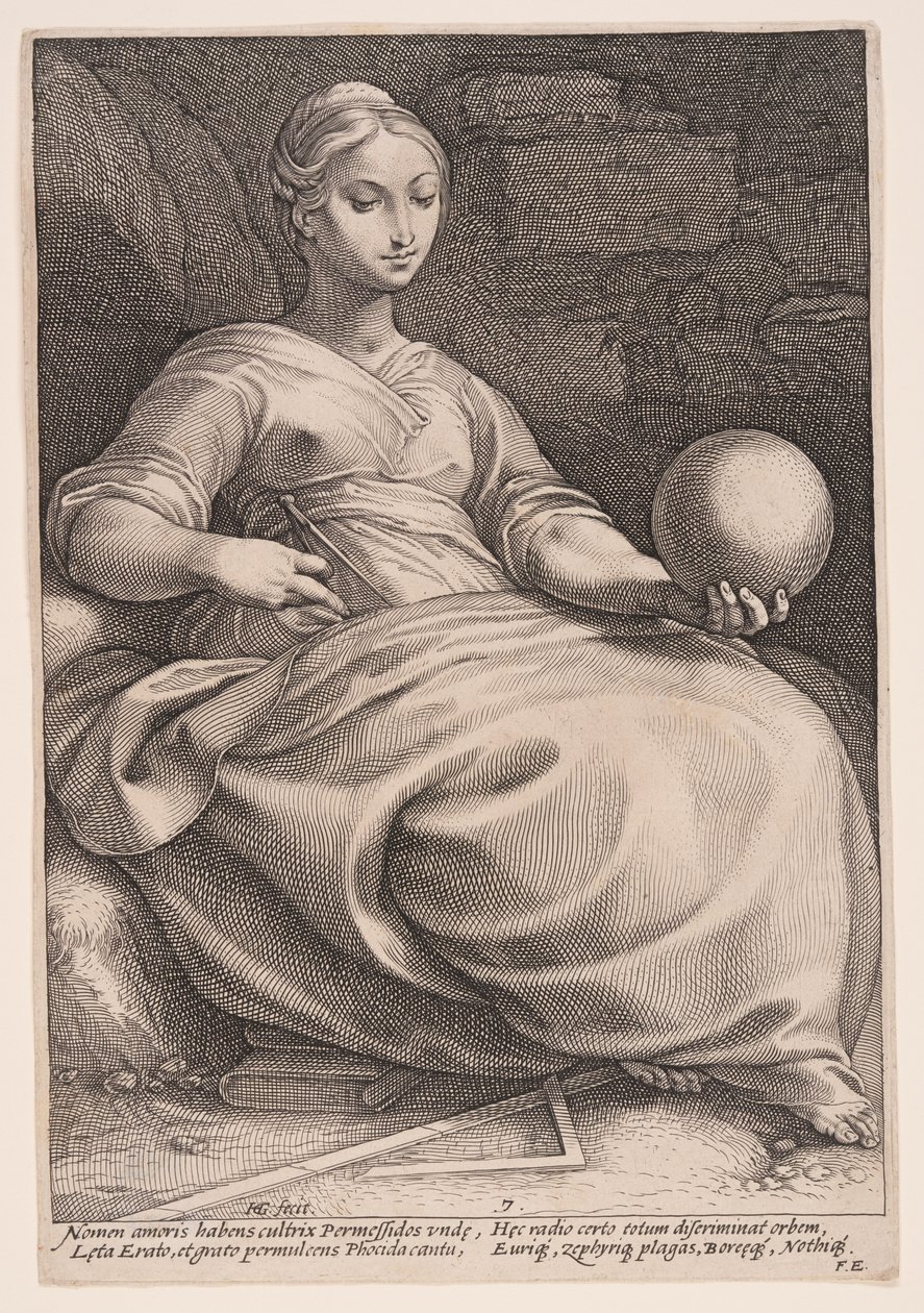 Erato, la muse de la poésie lyrique, extrait des Neuf Muses - Hendrick Goltzius
