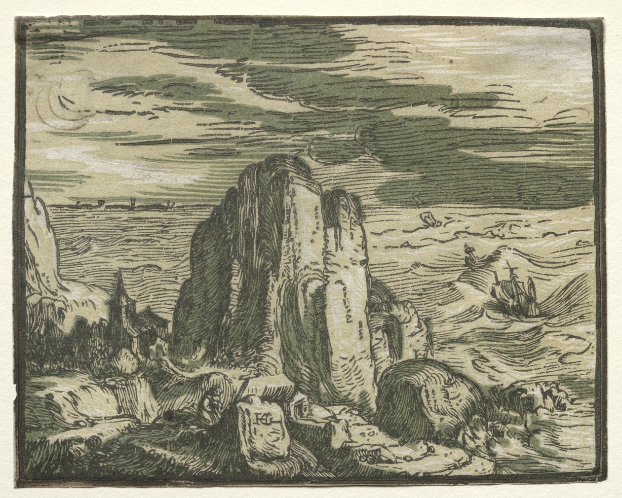 Quatre petits paysages : No. 4, Falaise sur le rivage - Hendrick Goltzius