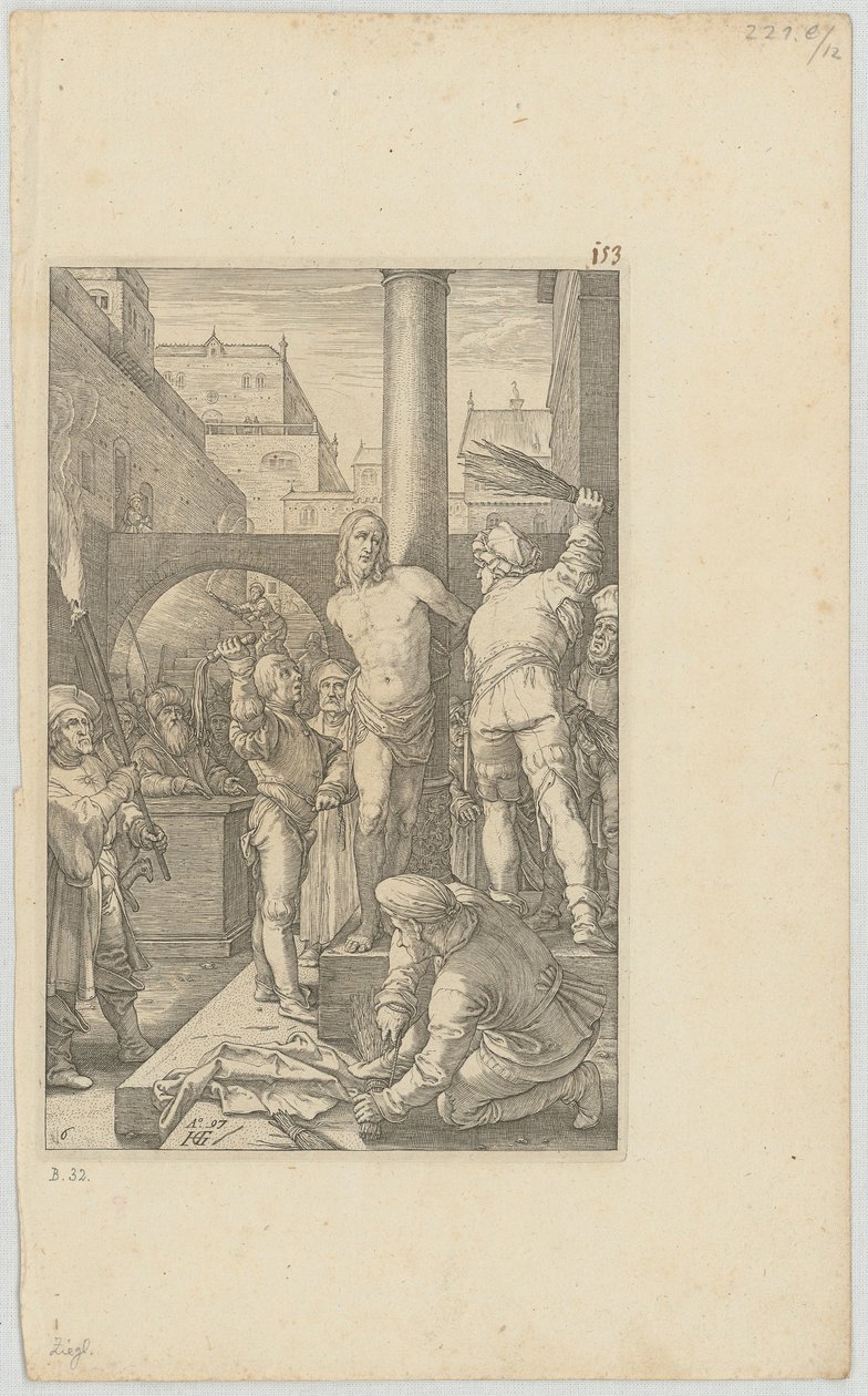 La flagellation du Christ, feuille n° 6 de la série « La Passion » - Hendrick Goltzius