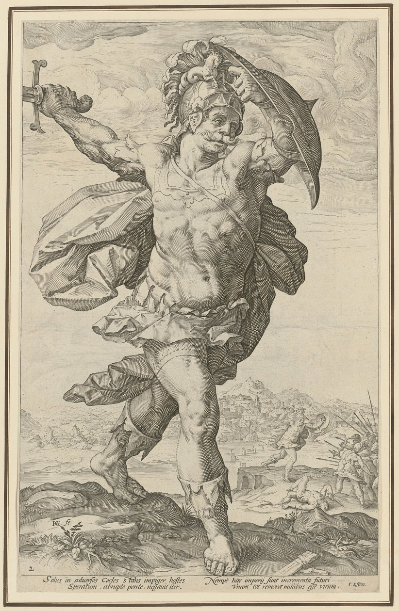 Horatius Cocles, feuille n° 2 de la série « Héros romains » - Hendrick Goltzius
