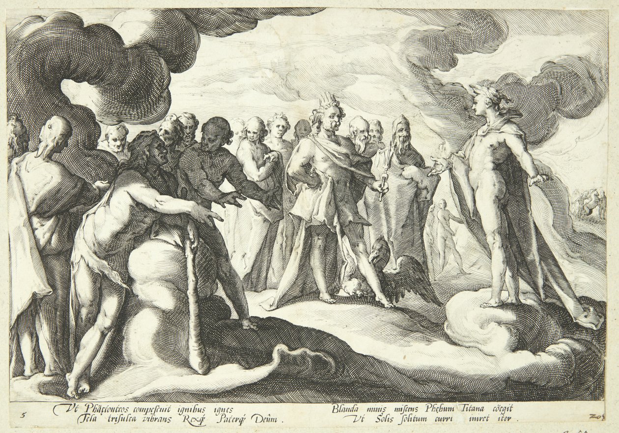 Jupiter et les dieux demandent à Hélios de reprendre le contrôle du char solaire - Hendrick Goltzius