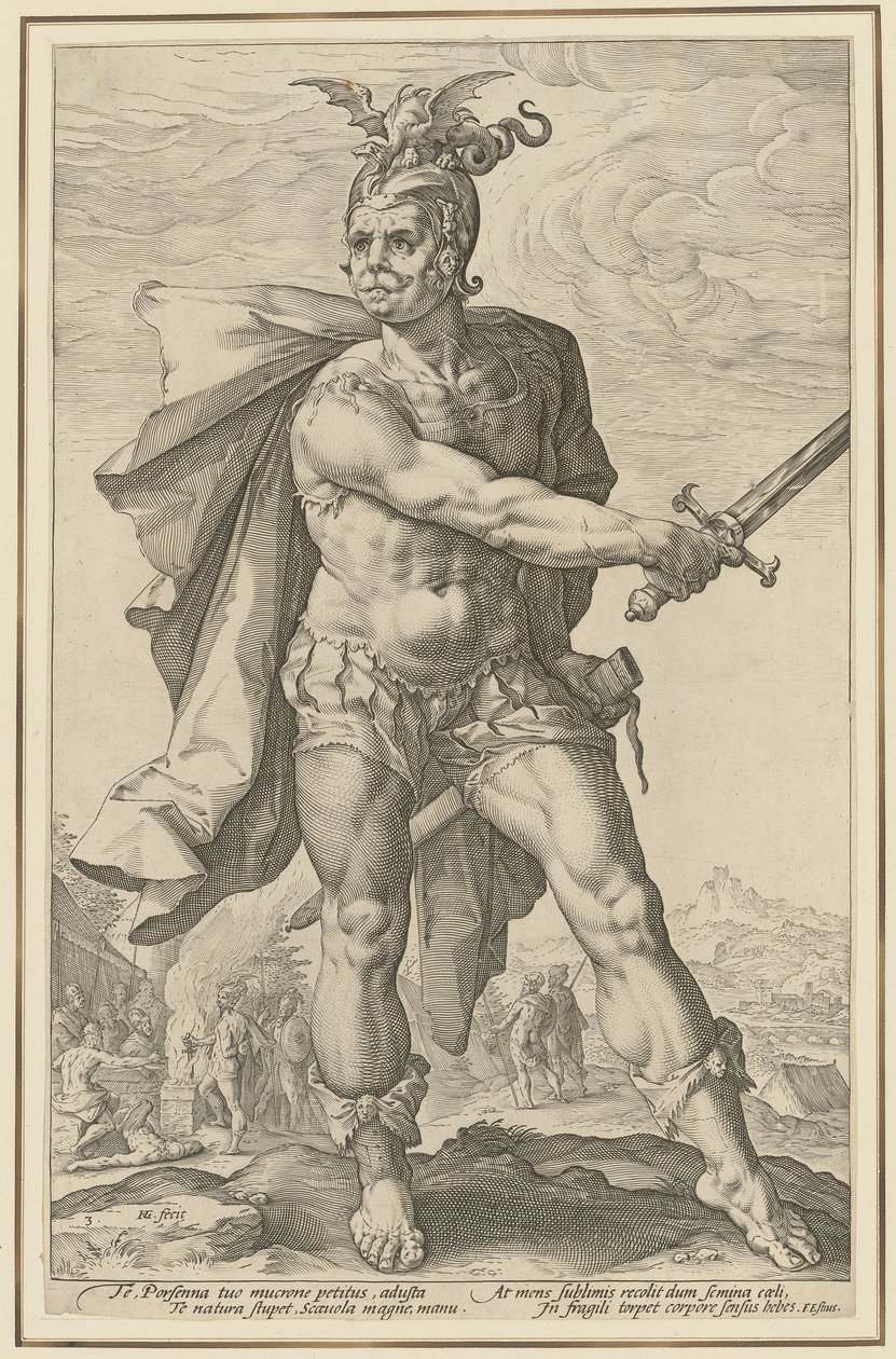 Mucius Scaevola, planche 3 de la série « Héros romains » - Hendrick Goltzius