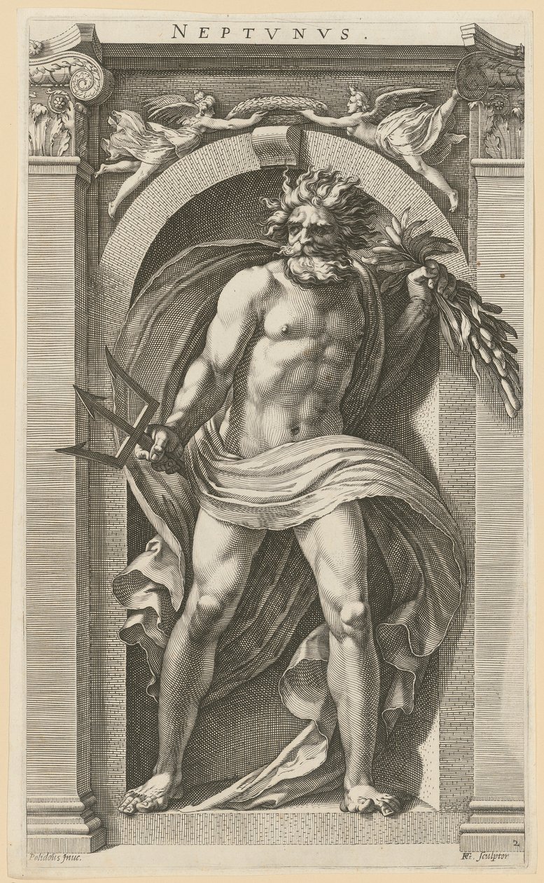 Neptune, feuille n° 2 de la série « Huit divinités antiques » - Hendrick Goltzius