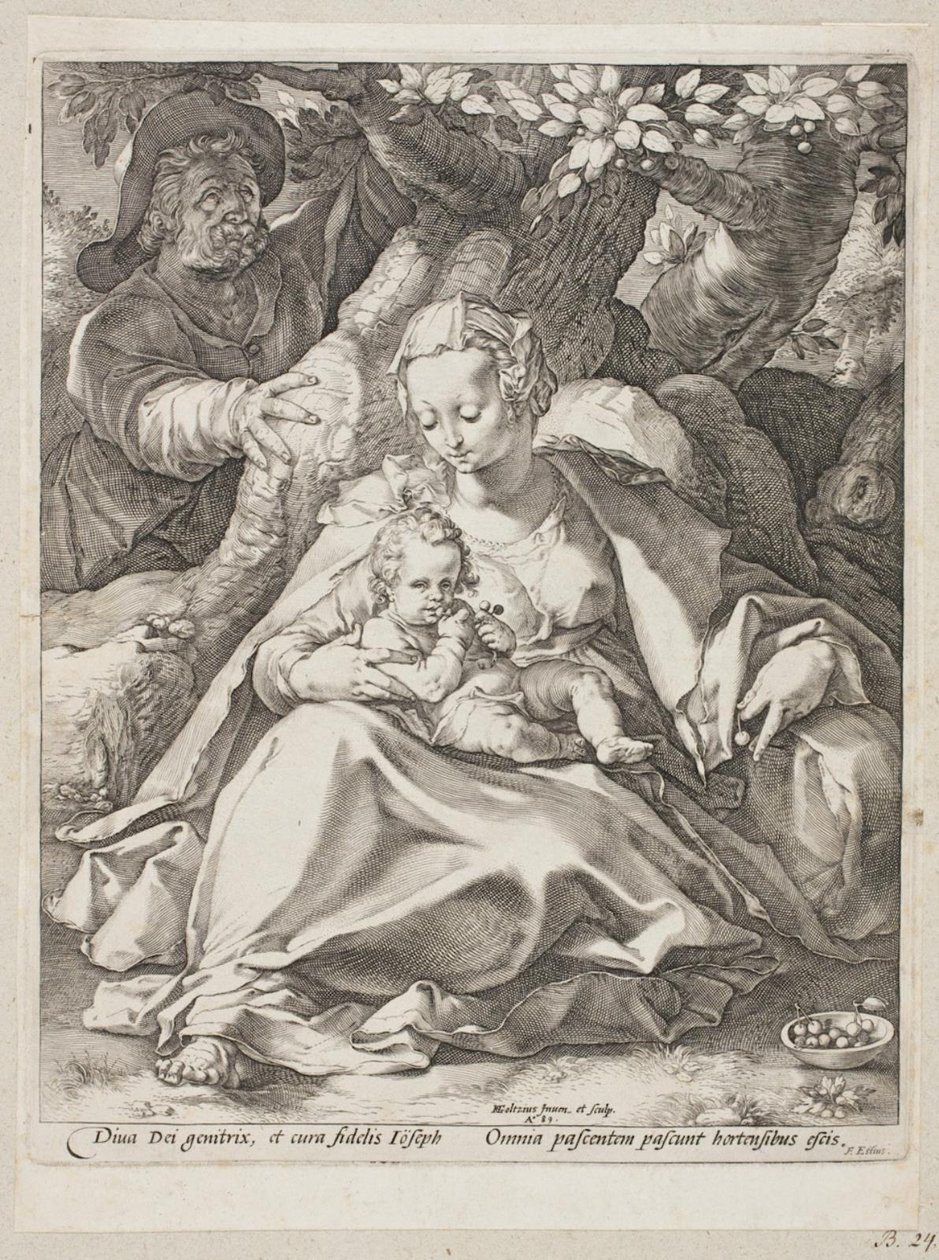 Repos pendant la fuite en Égypte sous un cerisier - Hendrick Goltzius
