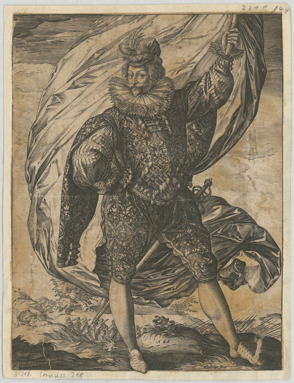 Porte-drapeau debout, la tête tournée vers la gauche - Hendrick Goltzius