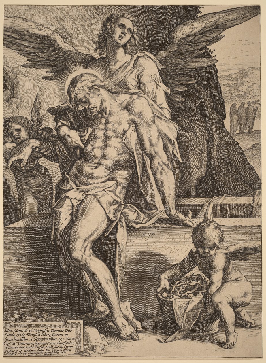 Le corps du Christ soutenu par des anges - Hendrick Goltzius