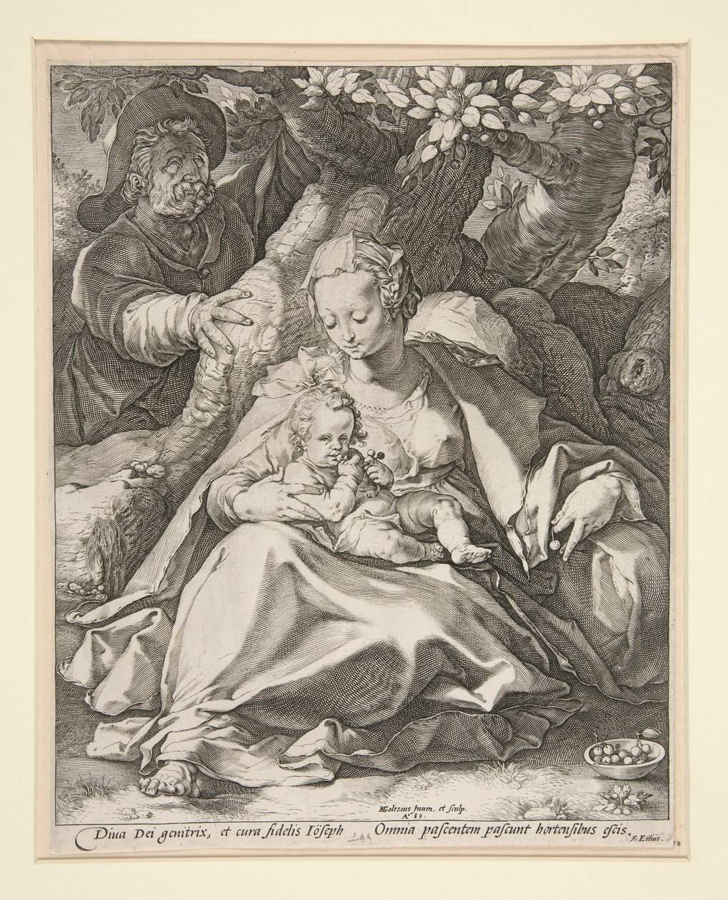 La Sainte Famille sous le cerisier / Repos pendant la fuite en Égypte sous un cerisier - Hendrick Goltzius
