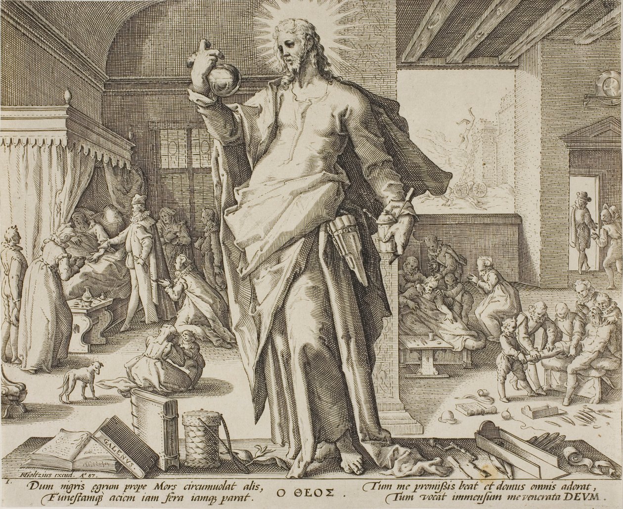 Le Médecin considéré comme Dieu, planche une des Allégories de la profession médicale - Hendrick Goltzius