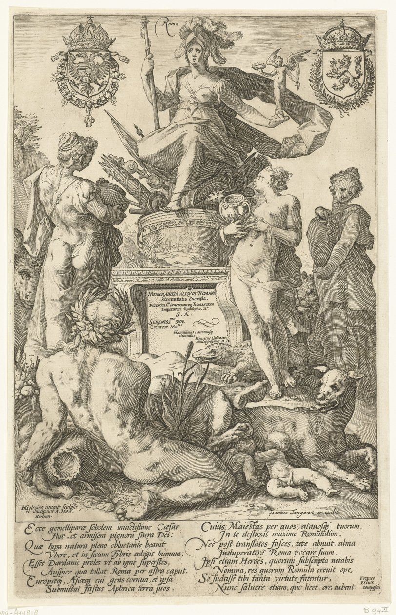 Page de titre pour la série de gravures Les héros romains - Hendrick Goltzius