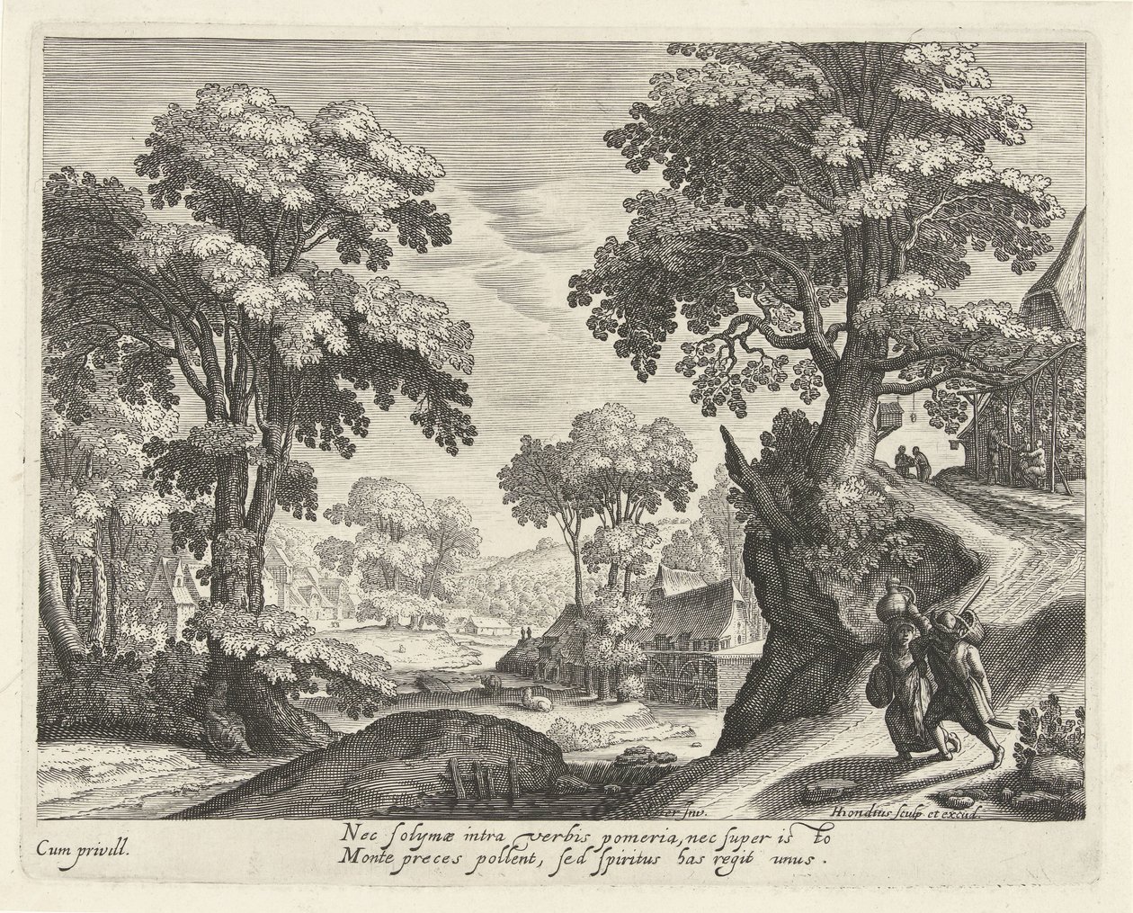 Paysage avec un couple de paysans sur un chemin de campagne - Hendrick Hondius (I)