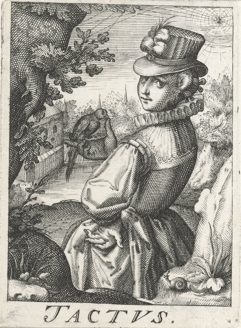 Le toucher (Tactus), une femme avec un oiseau, Tactus (titre sur l