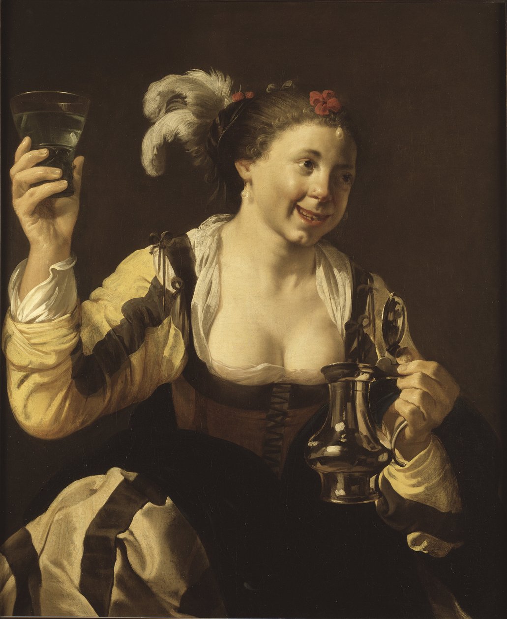 Une fille tenant un verre (le goût, série des cinq sens) - Hendrick Jansz Terbrugghen