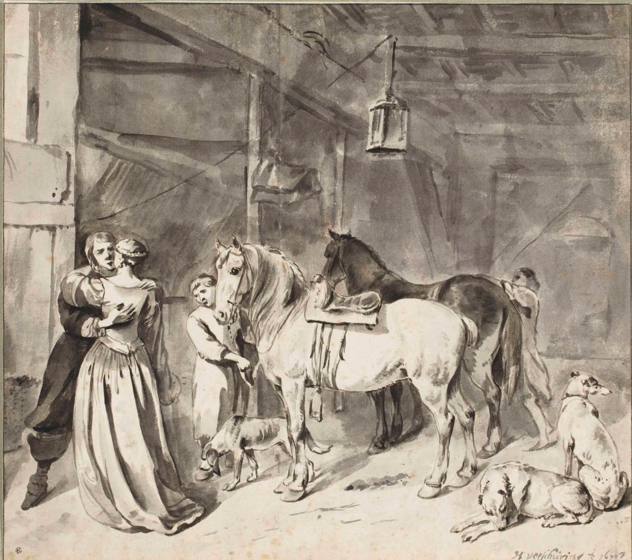 Un cavalier faisant ses adieux à une dame, 1678 - Hendrick Verschuring