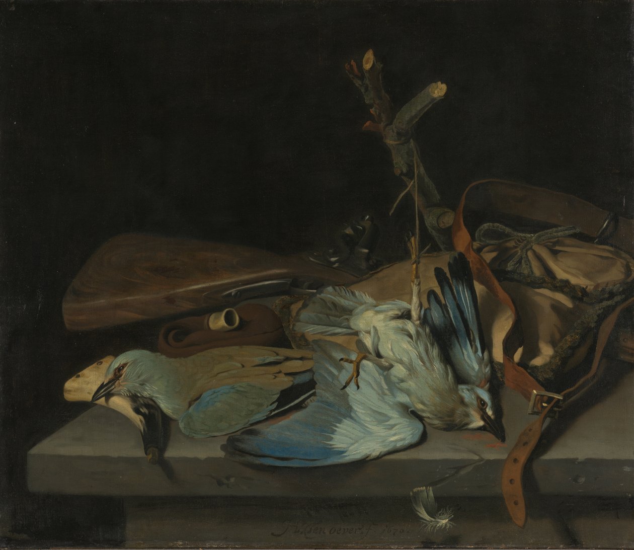 Nature morte avec instruments de chasse et oiseaux - Hendrick ten Oever