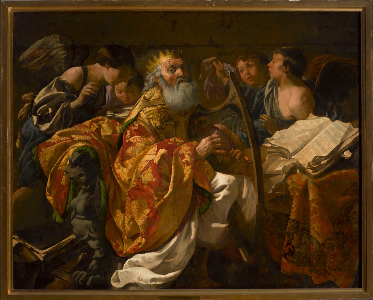 Le roi David jouant de la harpe entouré d
