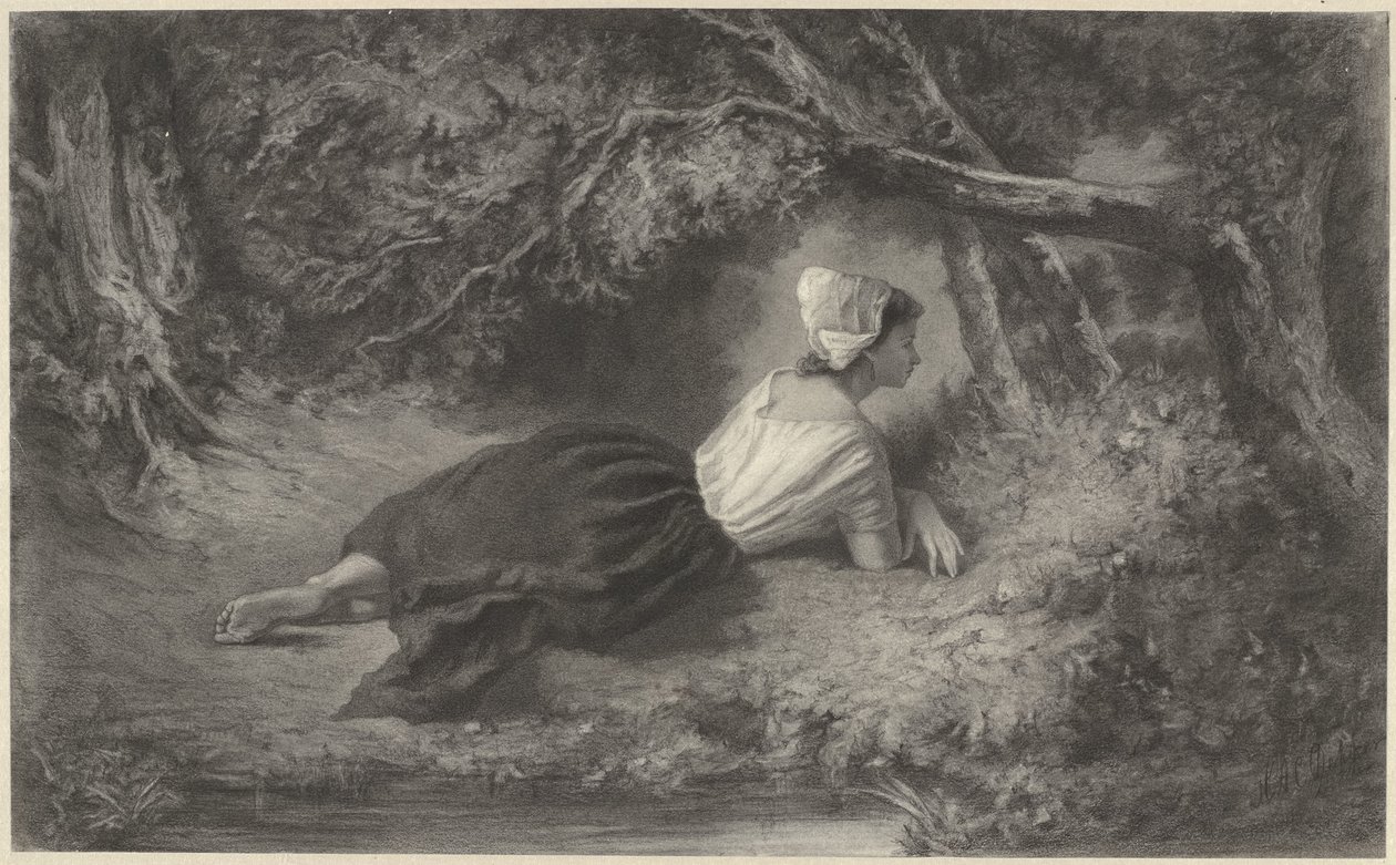 Fille allongée sous des arbres près d