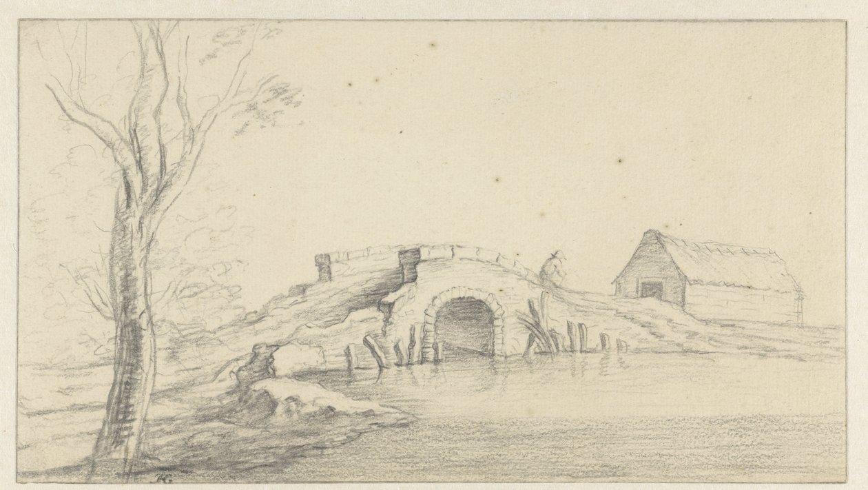 Paysage avec pont de pierre en ruine - Hendrik Chalon