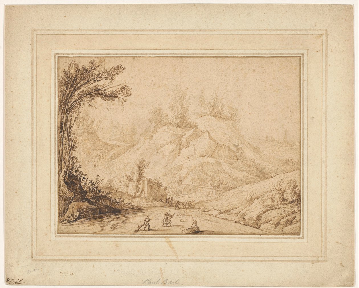 Paysage montagneux avec figures sur un chemin près d