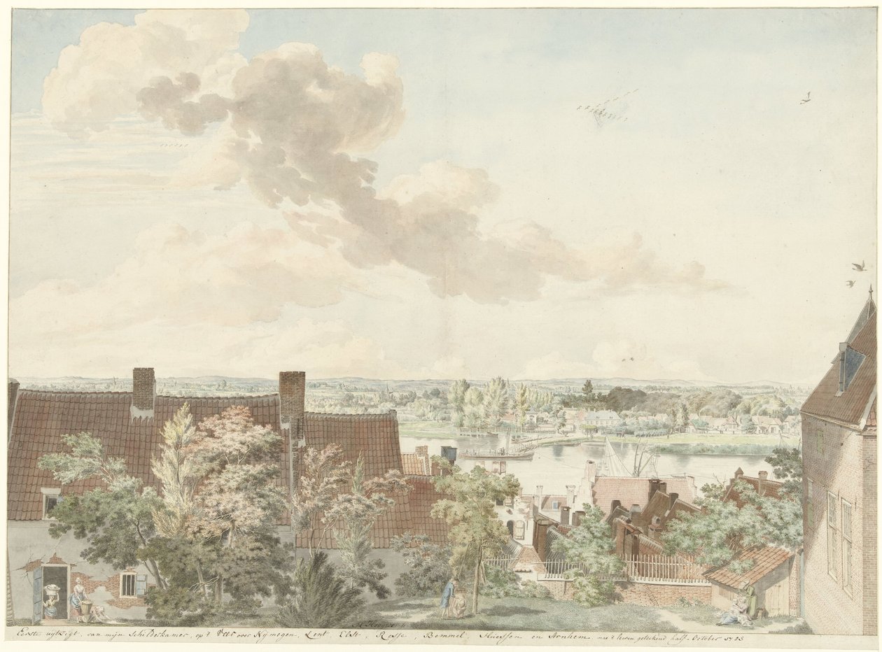 Vue de Nimègue avec un bac sur la rivière - Hendrik Hoogers