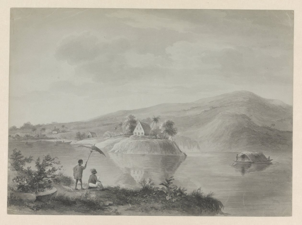 Vue sur une rivière avec quelques maisons, peut-être Berg en Dal - Hendrik Huygens