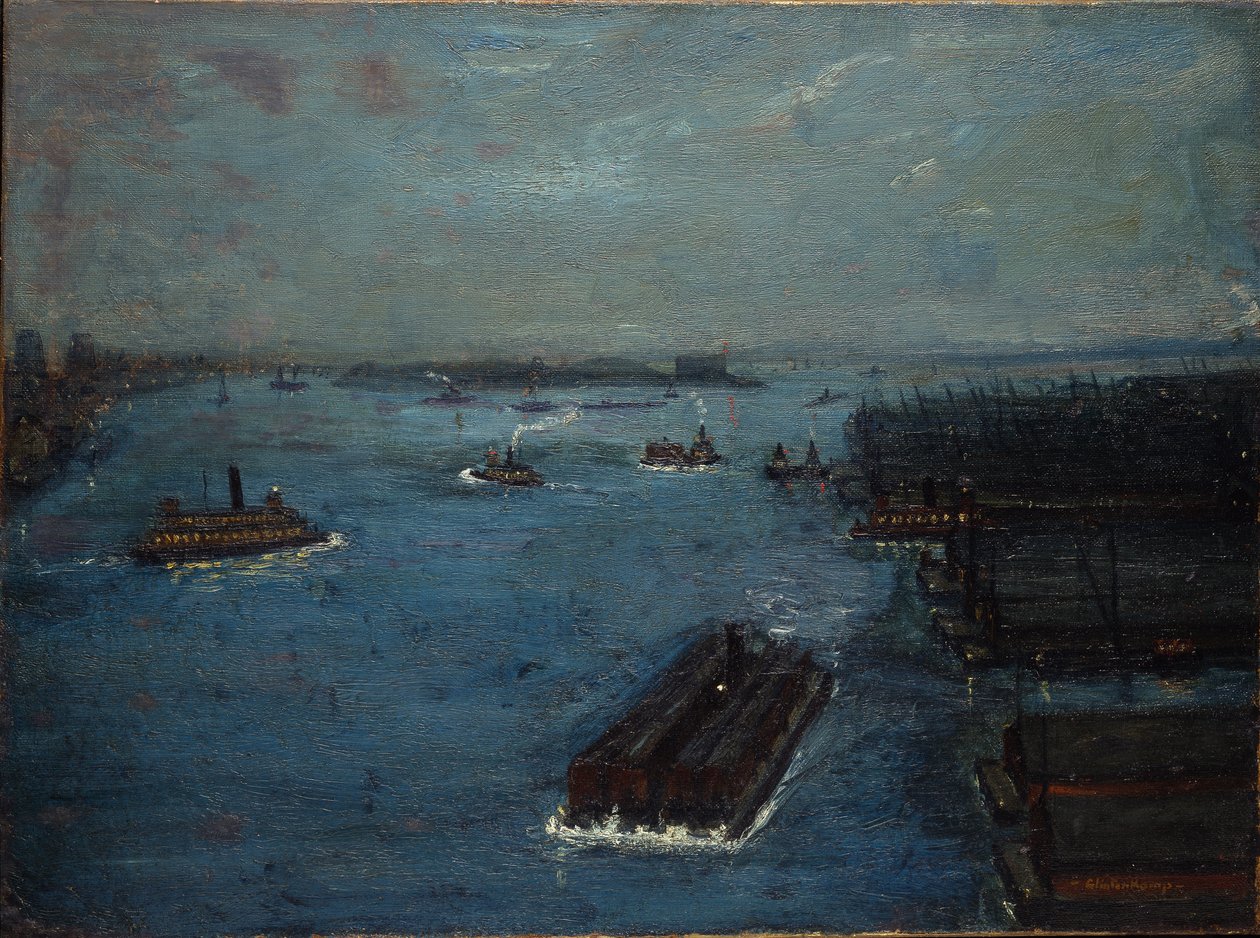 East River, début de soirée, vers 1908 (huile sur toile) - Hendrik J. Glintenkamp