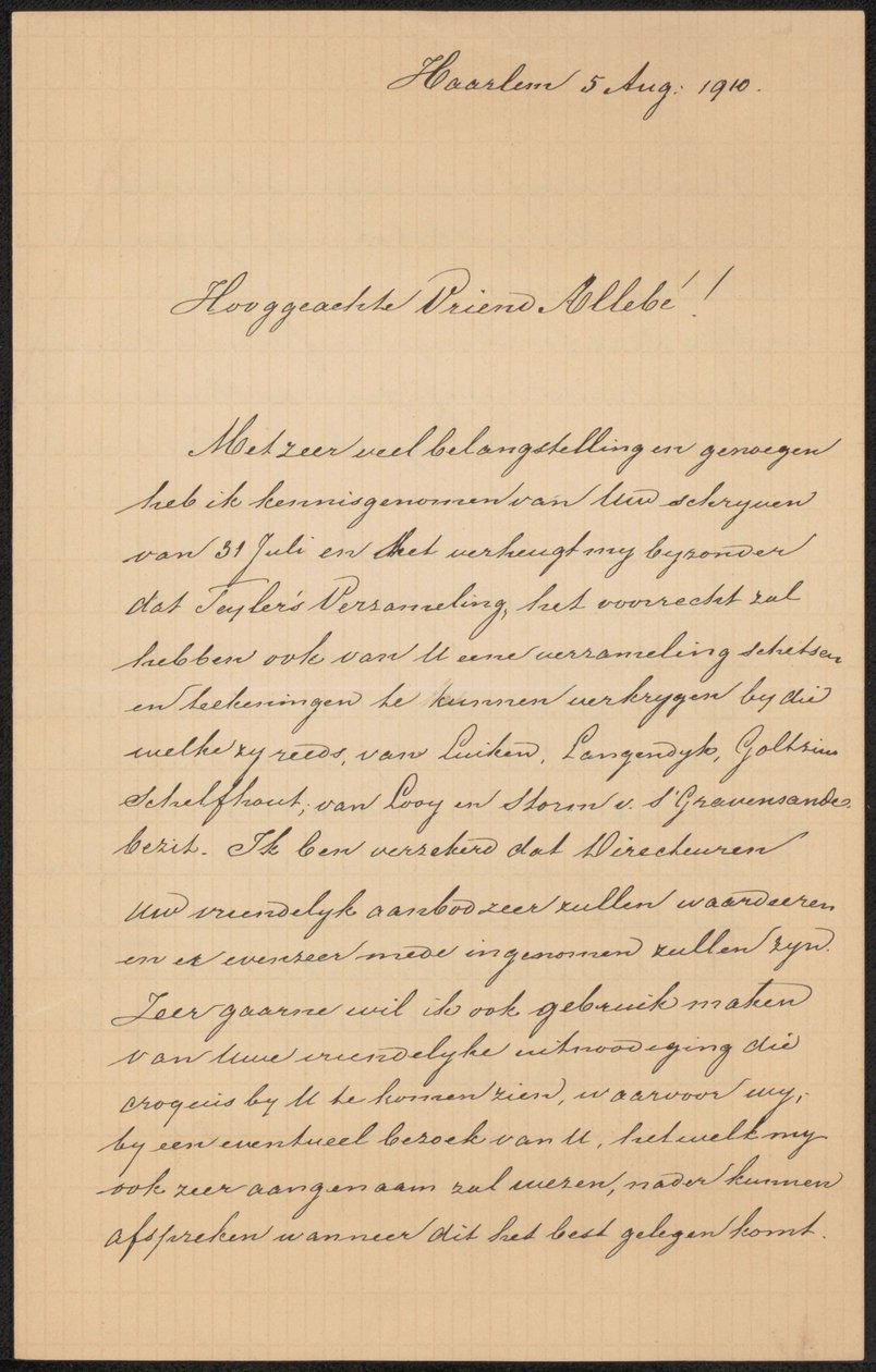 Lettre à August Allebé - Hendrik Jacobus Scholten